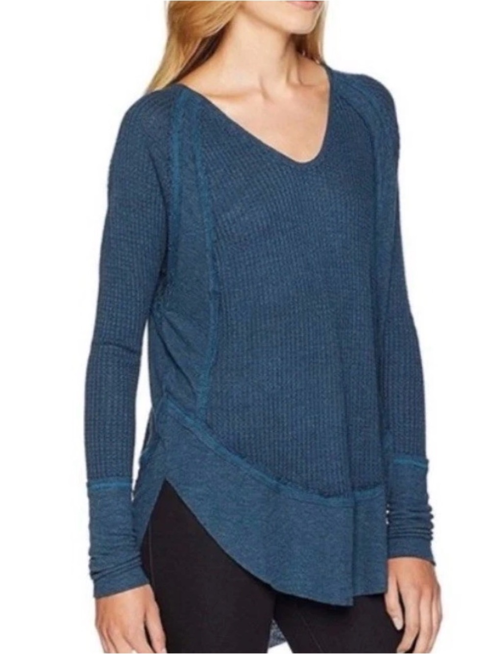 Free People We the Free Catalina Long Sleeve Thermal Top Shirt Blue Women’s L